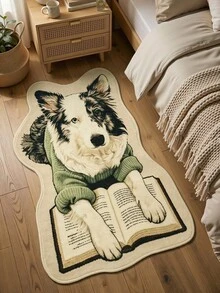 DAJIANG 1件裝柯利犬閱讀書不對稱造型地毯，廚房地毯、走廊地毯，適用於浴室、廚房、戶外、室內、走廊、臥室、客廳、床邊，裝飾地毯，可機洗，易清潔，玄關墊，防滑底背 - 學霸小汪 - 查看 1