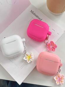 1件純色矽膠一體式保護殼，相容 4、Apple Earbuds Pro 2、3、3、2，柔軟保護套附 3D 櫻花吊飾，生日禮物 - 玫紅色 - 查看 4