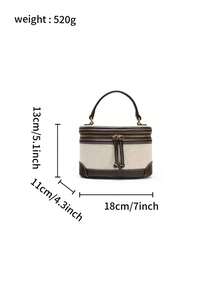 Dedoo Women's Beige Canvas Square Bag With Brown PU Leather Trim And Zipper Closure, Vintage Style, Suitable For Daily Commute, Spring/Summer Women's Model (Includes Gift Bag) - Multicolor - View 8