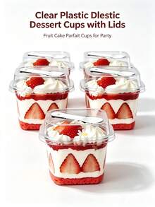 200 Peças Caixas Transparentes Quadradas para Bolo, Pudim e Sobremesa com Tampas, Colheres e Adesivos Decorativos, Caixas Multifuncionais para Mousse de Bolo Adequadas para Frutas, Sorvete, Iogurte, Natal, Halloween, Festas de Aniversário - Visão 12