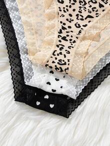 Mystèrelle 3pcs Women's Lace Trim Comfortable Ribbed Fabric Sweet Print Daily Versatile Triangle Panties - Multicolor - View 6