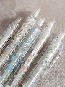 6 piezas de bolígrafos de gel retráctiles con patrón floral de 0.5mm de tinta negra de secado rápido, escritura suave para cuadernos y suministros de oficina, perfectos para la temporada de regreso a la escuela - flores - Ver 3