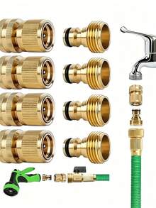 Garden Hose Quick Connectors, Male & Female Brass Water Connectors, 3/4" American Brass Hose Quick Connectors, 3/4" European Thread Connectors, Solid Brass, 3/4" GHT Thread, Leak-Free Water Pipe Connectors, Quick Connection Kit - Multicolor - View 6
