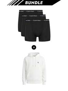 Calvin Klein [Bundle] Micro Stretch 3 Packs Men's Boxers + Washed Monologo Essential Men's Hoodie White - Black+White - View 1
