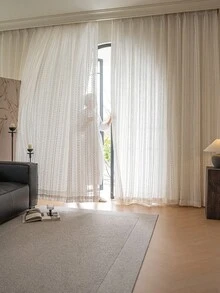 NOSBEI 1PC Rod Pocket Striped Jacquard Woven Curtain, Light Filter Breathable Textured Window Drape, For Bedroom Living Room Balcony - Flower Pattern 1 - View 5