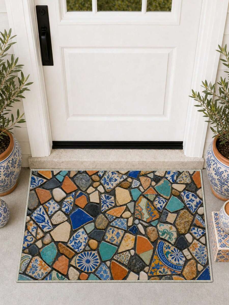 1pc Outdoor Non-Slip Patterned Floor Mat, Indoor Carpet, Bathroom Mat, Kitchen Mat, Decorative Rug, Multi-Functional Hallway Mat, Soft And Comfortable, Easy To Clean, Suitable For Indoor/Outdoor Entryway, Bedroom, Home Decor