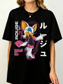 Rouges Thes Bats Heroes Vintage Japanese Anime T-Shirt, Retro Game Character Unisex Tee Summer Autumn Fan Gift - 黑色 - 查看 1