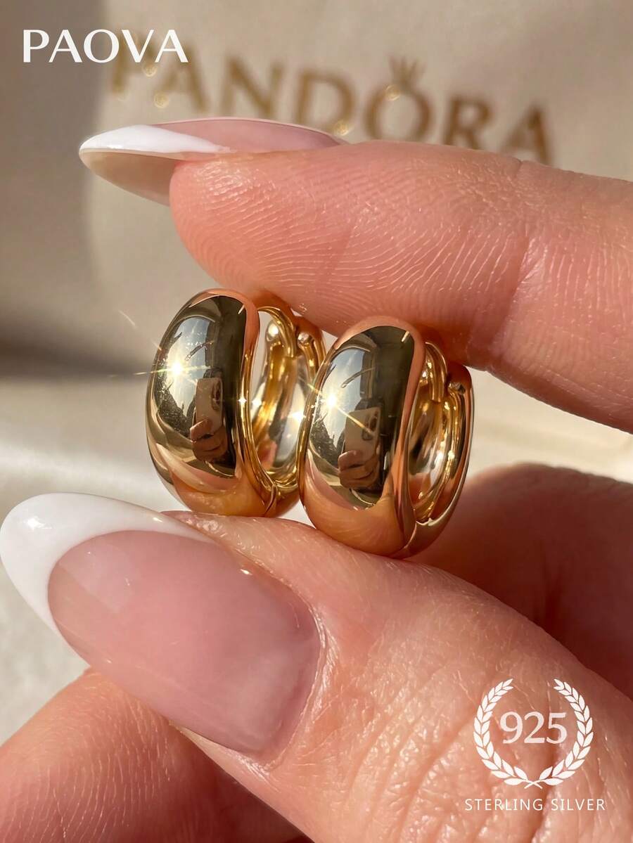 1 Đôi bông tai bạc thanh lịch, độc đáo, kích thước 20mm, trang sức tinh tế thích hợp làm quà tặng kỷ niệm, sinh nhật. - Vàng - Xem 1