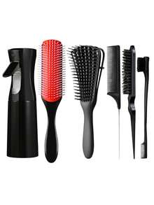 CHIGO 6pcs Hair Comb Set, Includes Wide Tooth Comb, 9-Row Brush, Massage Comb, Detangling Comb, Tail Comb, Edge Comb, Parting Comb And Styling Comb, Suitable For All Hair Types Salon Combs, Detangles Hair (Includes 1/3/6pcs Set) - Multicolor - View 9