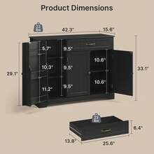 Asofer Room Decoration Coffee Table Cabinet With Storage, Kitchen Storage Furniture With Door Shelves, Home Decor Living Room Sideboard Buffet With Drawer For Kitchen, Bathroom, Dining Room Organizing - Black - View 5