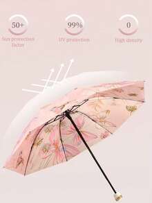 1/2/3件組全天候雨傘附收納袋/套，油畫風雙層便攜女用傘，反向折疊防風防水，8根傘骨，雙重防曬，旅行必備度假必備女用陽傘遮陽傘校園用 - 粉色 - 查看 8