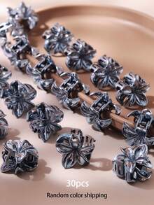 10/30/50pcs Blue-Grey Electroplated Plumeria Women's Vintage Cool-Tone 3D Five-Petal Flower Mini Hair Claw Sweet Cool Style Bangs/Broken Hair Fixing Hair Accessory (Random Color) - Multicolor - View 6