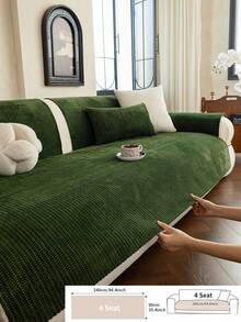 1pc Solid Color Classic Minimalist Striped Sofa Cushion, All-Season Anti-Slip Breathable Machine Washable, Pet-Friendly, Suitable For Living Room, Bedroom 1/2/3/4 Combination Sofa Home Decor Protection - Dark Green - View 13