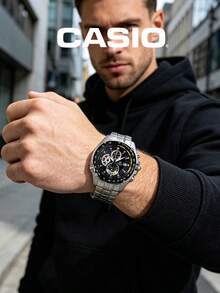 Casio EF-543D-2AVDF 男士運動商務腕錶，類比計時碼錶，夜光指針，1/20秒秒錶，防水，適合日常工作 - 銀色 - 查看 4