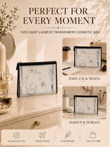 YSL Saint Laurent Transparent Makeup Bag 19.2*14.5cm, Waterproof And Dirt-Resistant With Smooth Zipper, Large Capacity Visible Storage, Versatile For Travel, Toiletries, And Daily Makeup Organization - Clear - View 9