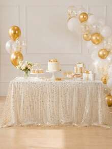 1pc Gold Foil Table Runner, Party Tablecloth, Birthday Table Runner, Birthday Party Supplies, Wedding Decor Tablecloth, Bridal Shower, Birthday Gift, Party Favor, 1st Birthday, Baby Shower, Gender Reveal Party, Home Room Decor, Kitchen Tablecloth - Broken Gold - View 8