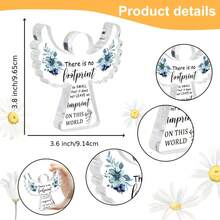 1pc 9.6*9cm 2D Flat Irregular Angel Shaped Clear Acrylic Tabletop Ornament, Watercolor Blue Floral Baby Footprint Quote Print Miscarriage Sympathy Keepsake Gift, Infant Loss Memorial Funeral Home Desktop Decor - View 2