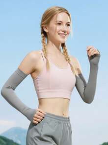 CAMEL CROWN Summer New Cool-Touch UV Protection Arm Sleeves With Finger Holes, Thin Ice Silk Sun Protection Sleeves, Ideal For Women, Perfect For Cycling - Grey - View 2