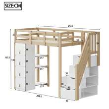 High Bed Frame 90 X 200 Cm With Storage, Shelves And Secure Ladder - Natural - 查看 9