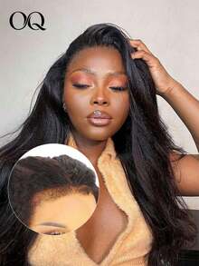 OQ 13x6 Transparent Lace Frontal Wig, Curly Straight Hair, 4C Curly Edge, 16-20 Inches, 150% Density, Natural Black, Unprocessed Human Hair, Natural Fashion, Natural Appearance, Suitable For Beginners - S1 - View 5