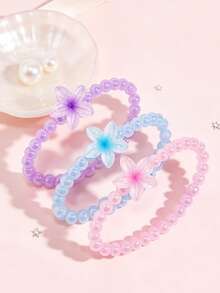 3pcs/Set Kids Cute Floral Beaded Bracelet Set, Suitable For Kids Spring/Summer Vacation, Daily Wear, Party, Kids Birthday Gift - Multicolor - View 6