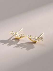 2pcs Women's Gold-Plated White Zirconia Meteor Stud Earrings - Yellow Gold - View 5