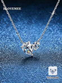 BLOVEMEE 1pc Luxury 925 Sterling Silver Pear-Shaped 5X7mmX1pc 3X5mmX1pc Total 1.2ct Moissanite Necklace, Suitable For Women's Daily Wear, Banquet, Vacation, Commute, Summer Beach, Wedding, Anniversary Jewelry Gift - Silver - View 1