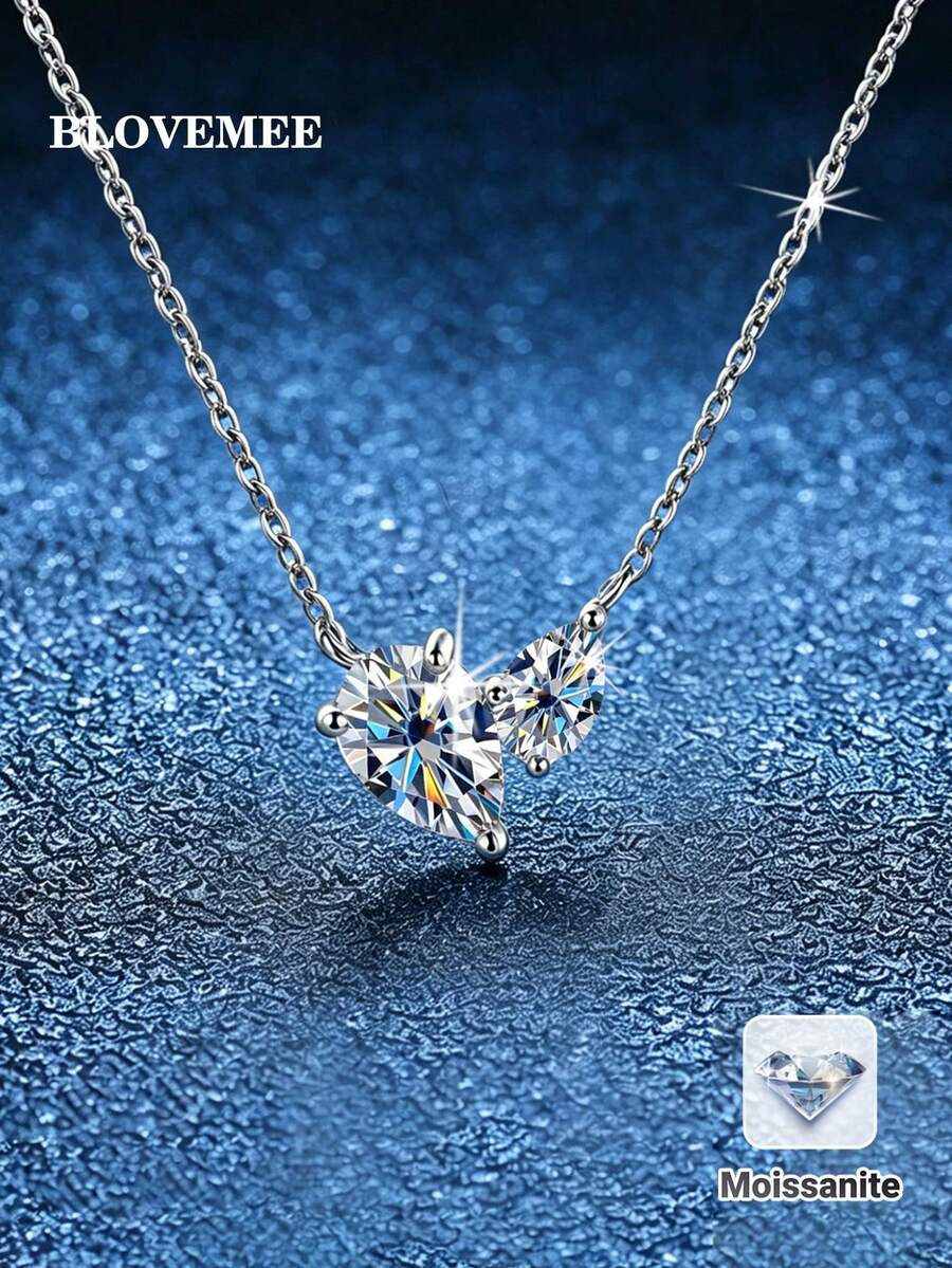 BLOVEMEE 1pc Luxury 925 Sterling Silver Pear-Shaped 5X7mmX1pc 3X5mmX1pc Total 1.2ct Moissanite Necklace, Suitable For Women's Daily Wear, Banquet, Vacation, Commute, Summer Beach, Wedding, Anniversary Jewelry Gift - Silver - View 1