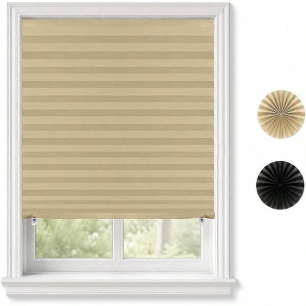 Pleated Blinds Adhesive No Drill Adjustable Height With Clips Cordless Full Blackout Window Shades Bedroom Renters Temporary Use Curtain Adhesive TypeRectangular24x 59"H6Pcs