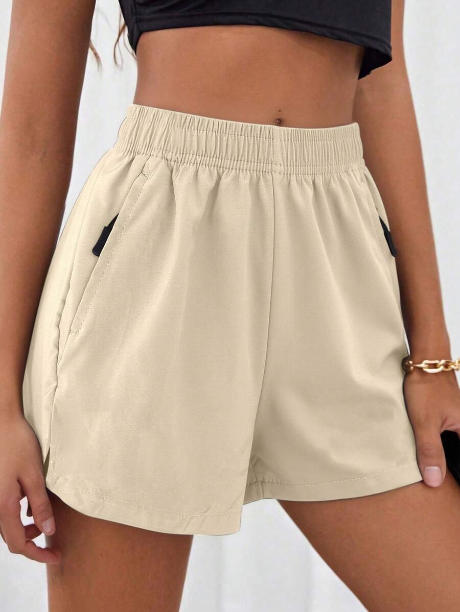 1pc Tween Girls Casual Workout Sports Outdoor Loose Commute School Style Spring/Summer - Khaki - View 1