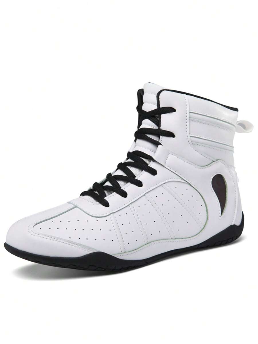 TACHUAN 1 Pair Unisex Professional Boxing Shoes Mid-Top Combat Wrestling Training Boots Muay Thai Fighting Shoes Fitness Sanda Shoes - White - View 1