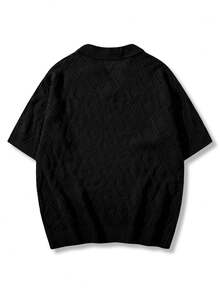 Men's Neutral Polo Collar Knit Top, Casual Business Commute Short Sleeve Loose Pullover T-Shirt, Spring/Summer - Black - View 5