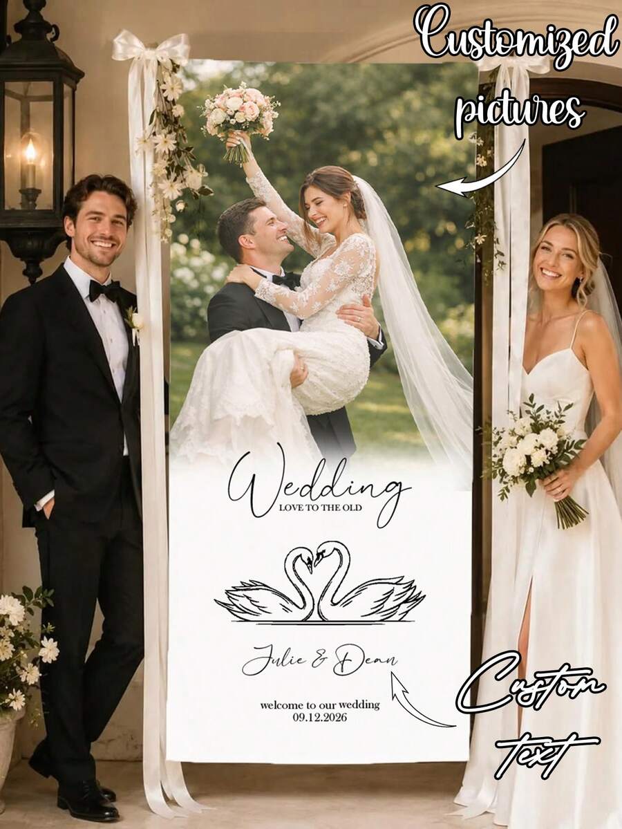 Personalized Wedding Banner Custom Fabric Welcome Sign For Wedding Ceremony And Banquet Rustic Bohemian Modern Wedding Decor Custom Hanging Cloth