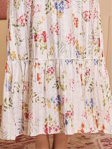 Heavy Print Arabic Women's 2026 New Summer Beige Elegant Dress, JALABIYA Small Stand Collar With V-Neckline, Summer Casual Travel Outfit - Beige - View 8
