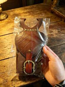 ZZ23 Random Color1PC Medieval Leaf Embossed PU Leather Waist Pouch, Vintage Renaissance Faire Fanny Pack, Elf Cosplay Hip Belt Bag For Women - Multicolor - View 6