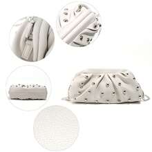 Vintage-Style Pleated Clutch With Rivet Decoration, Ruffled, Cloud-Patterned Beach Bag For Women, Fashionable Clutch Handbag With Chain Strap - 白色 - 查看 6