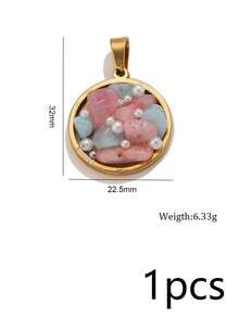 1pc 304 Stainless Steel 18K Gold Plated Natural Stone Small Pearl Oil-Dripping Round Hollow-Out Pendant Base DIY Necklace Jewelry Making Accessories - Pendants - View 13