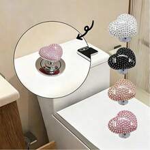 1pc Shiny Heart-Shaped Toilet Flush Button - Creative Rhinestone Bathroom Accessory, Durable Plastic, Anti-Scratch, Self-Adhesive, Party Holiday Gift Item - Multicolor - View 2