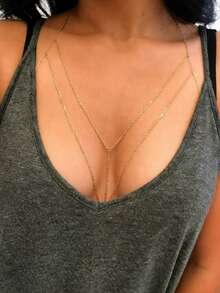 1件性感女款身體鏈，交叉比基尼胸罩身體飾品，夏季海灘度假水晶肚臍腰鏈，X型串珠胸鏈（材質為鐵，請勿接觸水以免生鏽） - x型夾珠胸鏈 - 查看 9