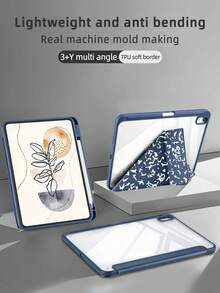 1本深藍色手繪平板保護殼，相容 iPad Mini6/7/Air/Air2/9.7/10.2/10.5/10.9 (Air4-Air8)/Pro 11/10th Gen/A16/Pro 11 2024 機型，可折疊平板保護殼，壓克力背殼，8段式支架，磁吸休眠/喚醒，內建筆槽，不含筆，部分機型附相機框 - 深藍 - 查看 9
