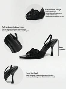 Women's Pointed Toe Lace Embroidered Fan-Shaped Mesh Elegant Comfortable Fashion Black High Heels, Suitable For Evening Parties - Black - View 10