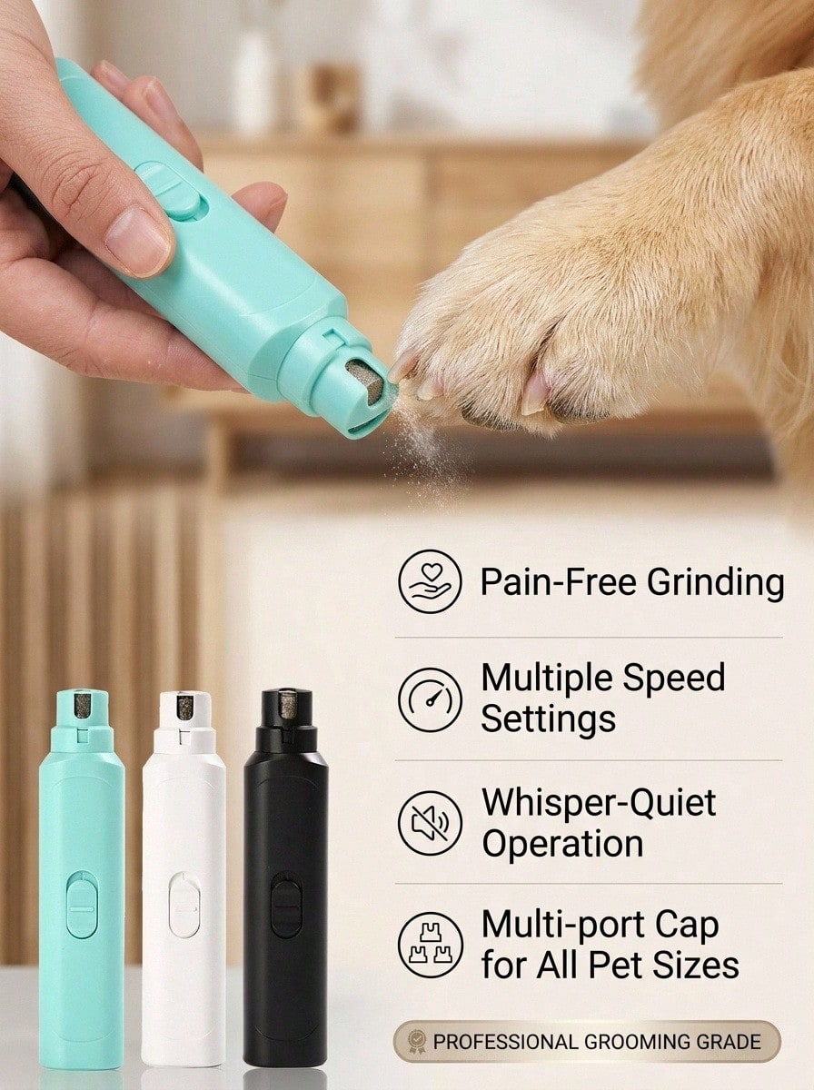 PETSIN 1个大功率电动宠物指甲磨，适用于各种体型的猫狗，电动宠物指甲磨，超静音，舒适且对爪子友好，适用于猫、狗和小动物的美容和指甲护理，不含电池