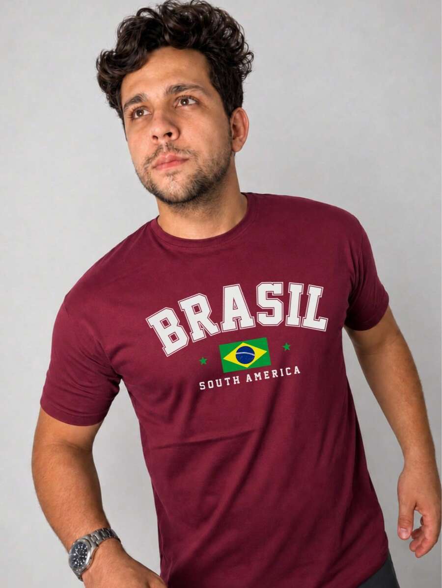 Men Plus Size T-Shirts - 紅木色 - 查看 1