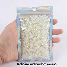 2368颗3-8毫米混合树脂珍珠和水钻平底仿珍珠，DIY珠宝工艺材料，适用于手机壳、化妆镜、杯子、鞋子装饰、服装配饰等。 - 米色 - 查看 9