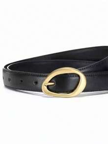 1pc/2pcs Women's Asymmetric Gold Buckle Solid Color Casual Versatile Decorative Belt, Classic Waist Belt For Jeans, Dresses And Pants - Multicolor - View 10