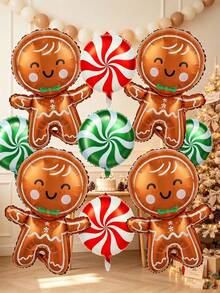 9pcs Christmas Theme Party Decoration Windmill Ball Aluminum Foil Balloons Gingerbread Man Cartoon Balloons - View 1