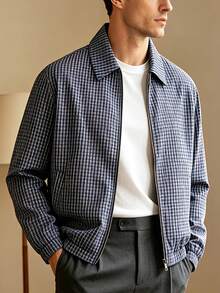 Old Money Men's Autumn/Winter Blue & Black Plaid Old Money Style Business Casual Jacket - Blue - View 1