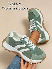 Bequeme Damen-Schnürsneaker - leichte, multifunktionale Lässig Schuhe, ganzjährig tragbar, rutschfeste Gummisohle, große Größen, Sportschuhe - Grün - Übersicht 2