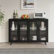 Kitchen Buffet Server Table Accent Sideboard Cupboard Server Buffet Console Table With Doors Cabinet 49inch, Black White - SDBD02WHBG020002 - View 5