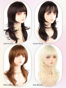 45CM Women's Medium-Long Fluffy Wolf Tail Synthetic Wig With Bangs, Matte Heat-Resistant Fiber, Lolita Style, Suitable For Daily Wear, Party, Cosplay - Multicolor - View 7